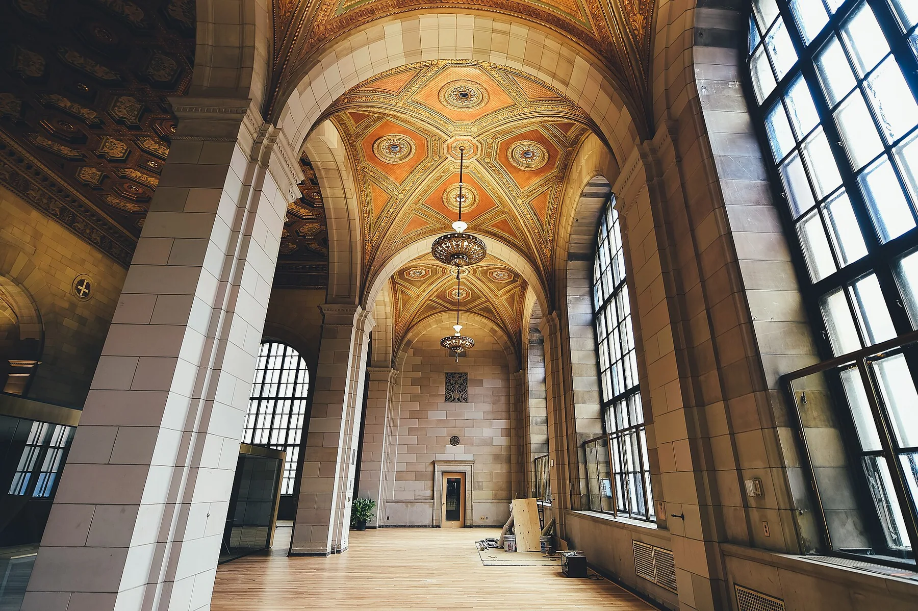 Vaulted stone hall with tall windows in Montréal
